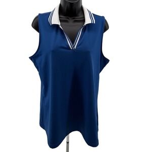 Tommy Bahama Polo Top Womens L Everyday Active Sleeveless V-Neck Striped Trim